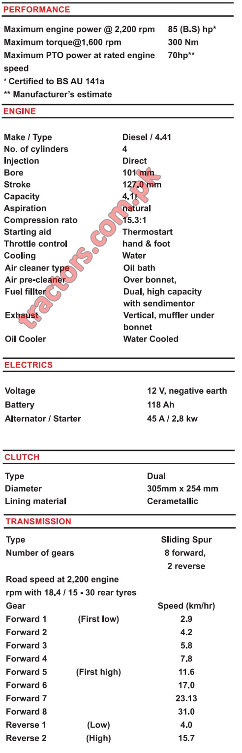 Massey 385 4WD Specifications
