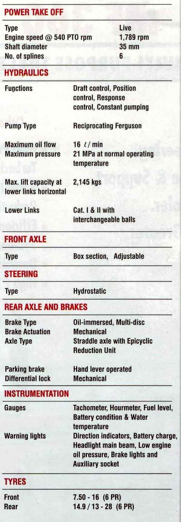 MF 360 Tractor Specifications