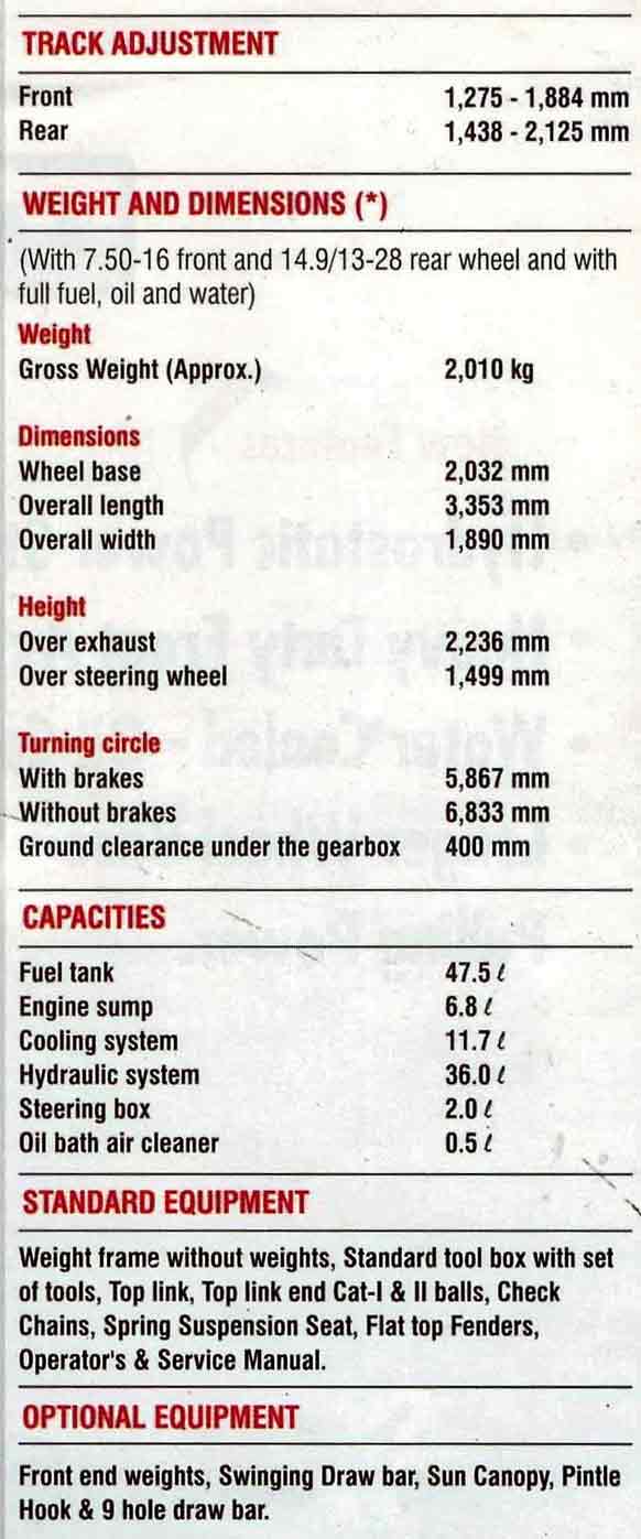 MF 360 Tractor Specifications