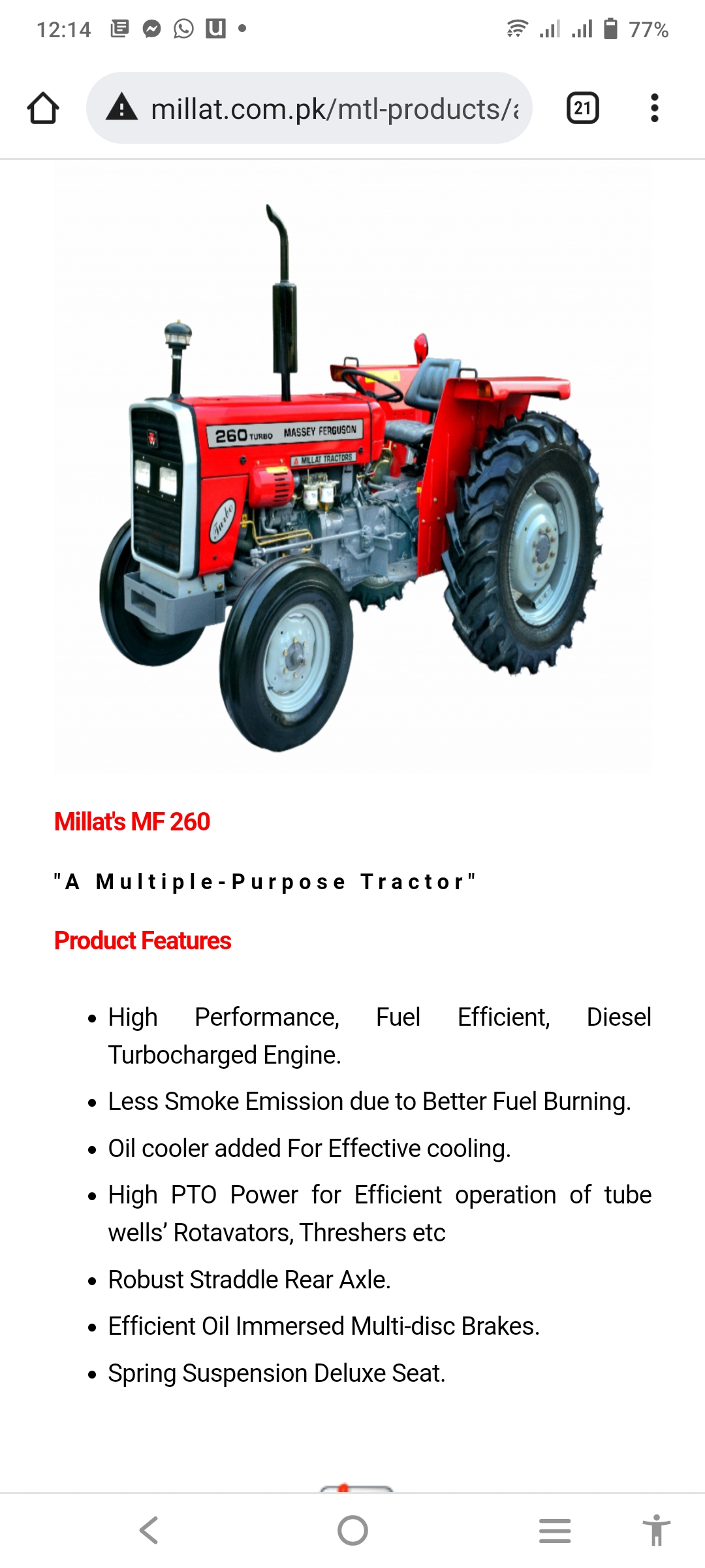 MF 260 Tractor model 2021 available